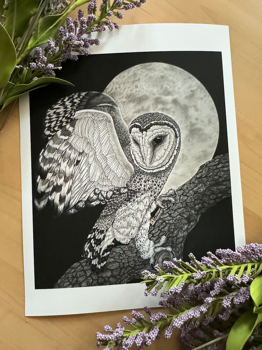 Black and White Gothic Fantasy Barn Owl and Moon Fine Art Print - Etsy