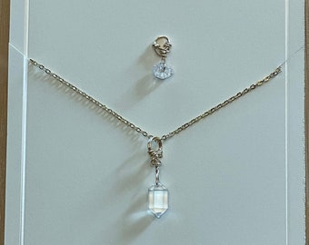 Clear Quartz Necklace and Herkimer Diamond Bridle Charm Set