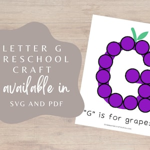 Letra G Artesanato pré-escolar | SVG e PDF | G é para artesanato de uvas, artesanato pré-escolar para a letra G SVG, livro do alfabeto, letra G, artesanato