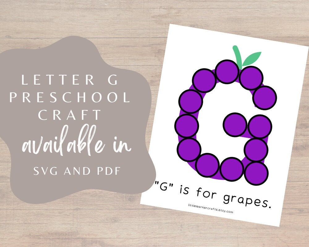 Letter G Preschool Craft SVG and PDF G is for Grapes Craft Preschool Craft for Letter G SVG Alphabet Book Letter G Craft