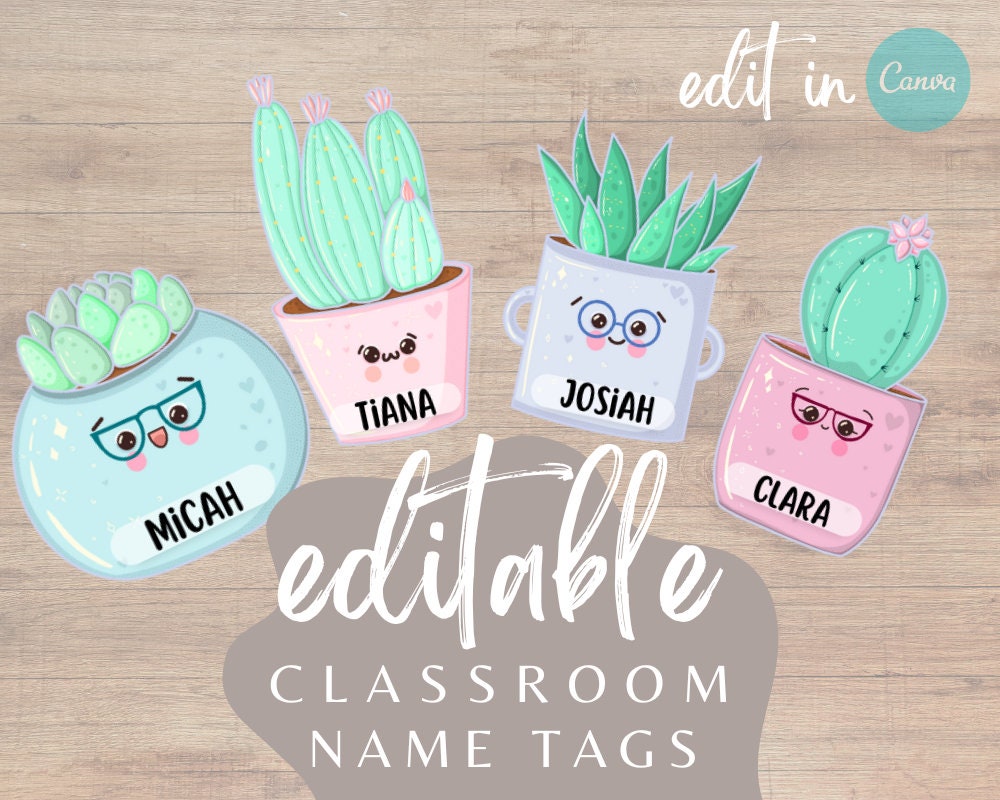 Editable Classroom Name Tags | Succulent Tags for Cubby Nametag | Spring Classroom Tags Summer ...