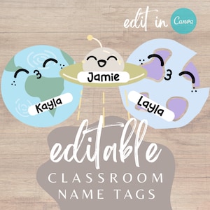 Editable Classroom Name Tags | Space Planet Tags for Cubby Nametag | Classroom Tags Coat Hanger Cubbies