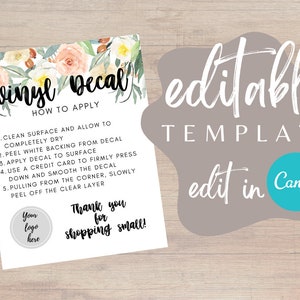 Vinyl Decal Instruction Card: Editable Canva Template (Digital Download)