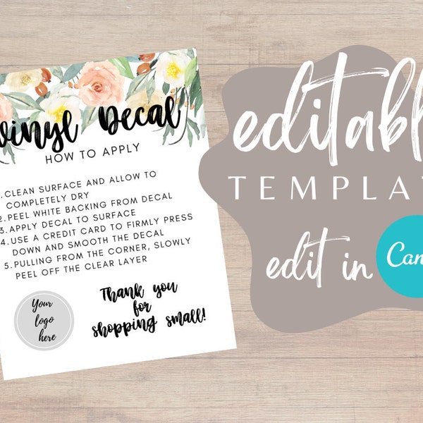 Vinyl Decal Instruction Card | Printable Decal Instruction Card | Vinyl Decal How To Template with Logo | Instant Download Decal Instruction