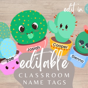 Editable Classroom Name Tags | Cactus Tags for Cubby Nametag | Spring Classroom Tags Cacti Cubby Tag Summer Cubbies Classroom Labels