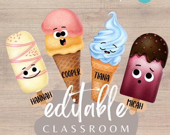 Editable Summer Ice Cream Classroom Name Tags (Digital Download)