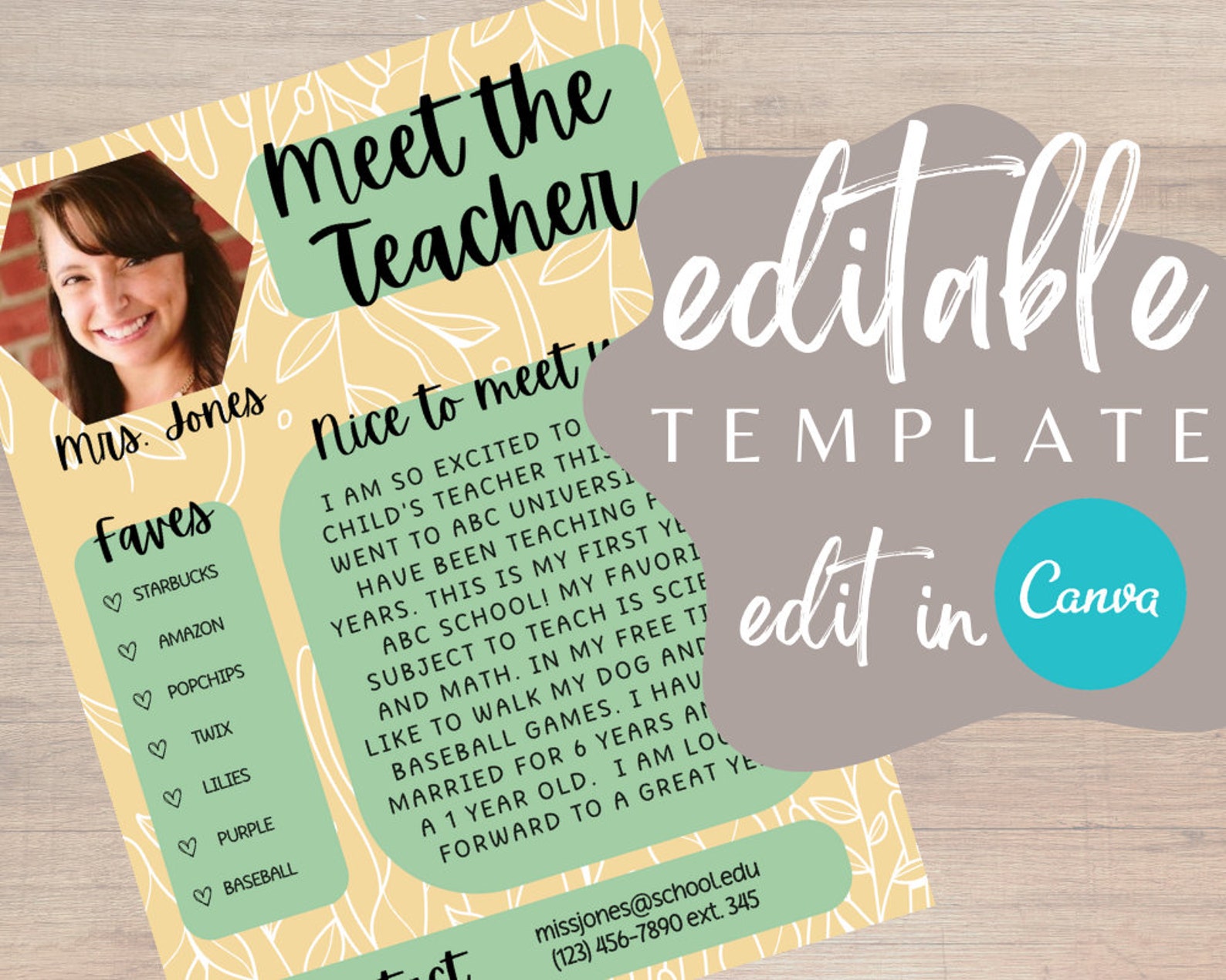 Editable Meet the Teacher Template in Canva Template for Etsy