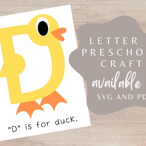 Letra de artesanía preescolar D / SVG y PDF / Alfabeto de artesanía de pato Aprendizaje de artesanía de papel de pato para manualidades de letras preescolares