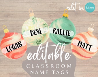 Kerst klas naamplaatjes | Bewerkbare tags voor Cubby-naamplaatje | Vakantieklas Tags Ornament Kleerhanger Cubbies Klaslokaal Etiketten Kerstmis