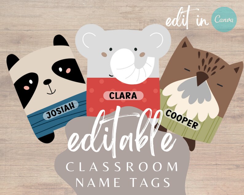 Editable Classroom Name Tags Cute Animal Tags for Cubby Etsy