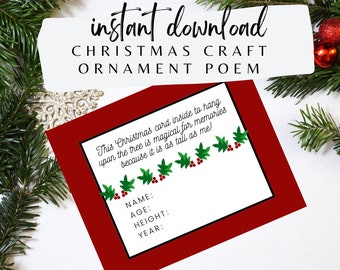 Kid Maß Weihnachtsverzierung Handwerk | Druckbares Gedicht (Digitaler Download)