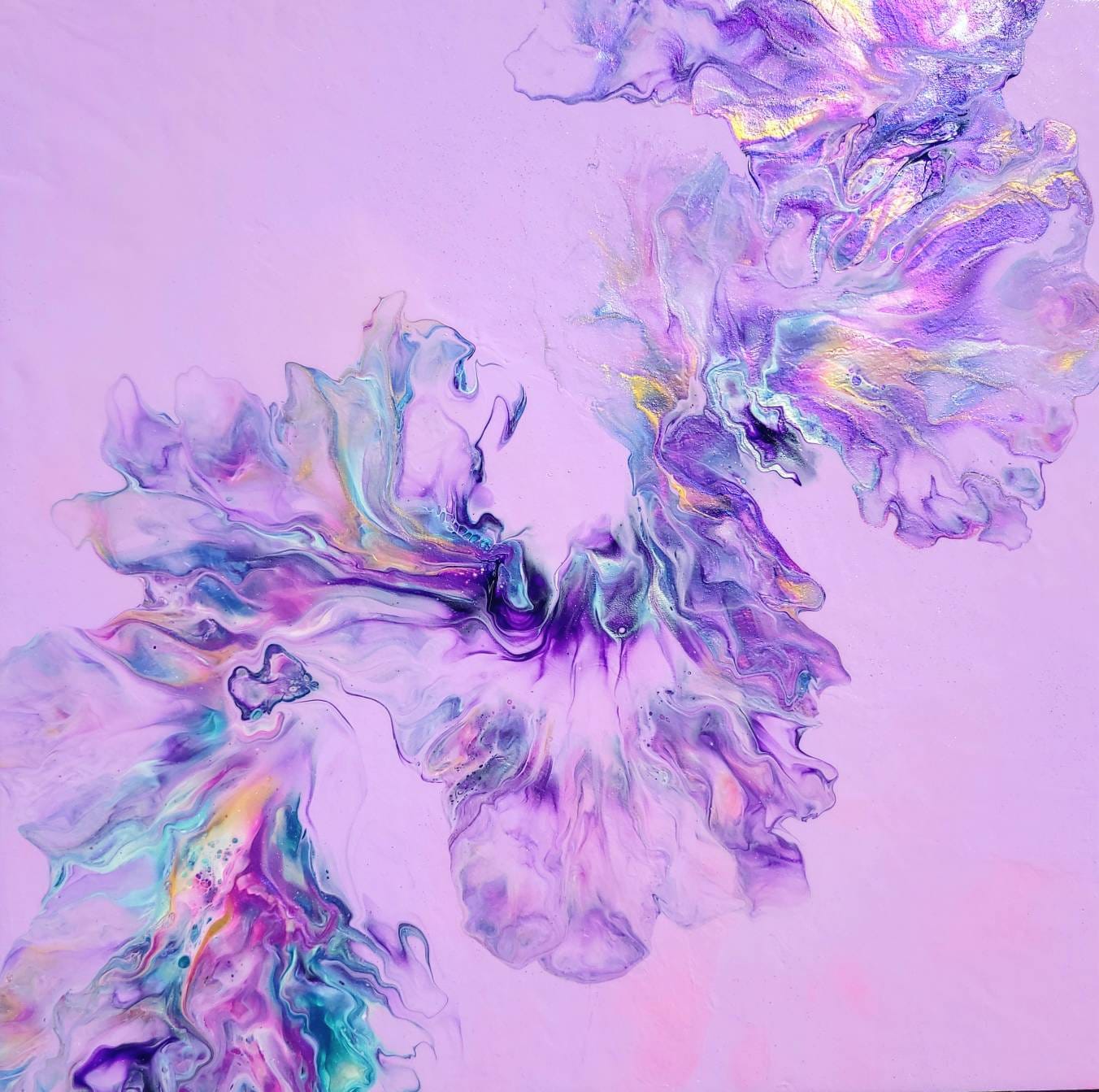 Purple Teal Gold Metallic Acrylic Flow Abstract Art 18x18 Etsy