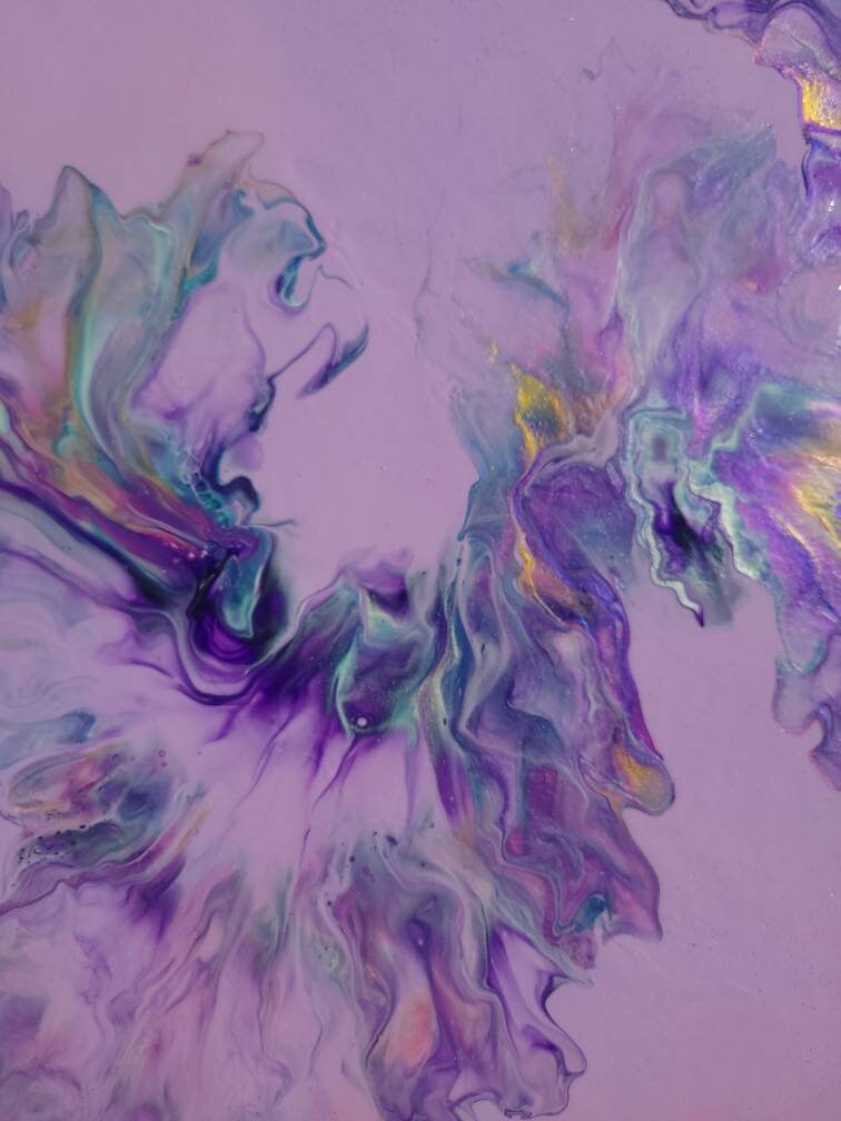 Purple Teal Gold Metallic Acrylic Flow Abstract Art 18x18 Craddled Wood