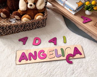 Personalized Name Puzzle With Figure, New Baby Gift, Wooden Toys, Baby Shower, Christmas Gifts for Kids, Custom Toddler Toys, First Birthday