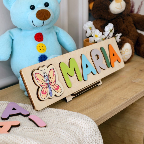 Personalized Name Puzzle, Butterfly Toys,Wooden Name Puzzles, Montessori Toy, Name Puzzle Toddler, New Baby, Christmas Gifts for Kids