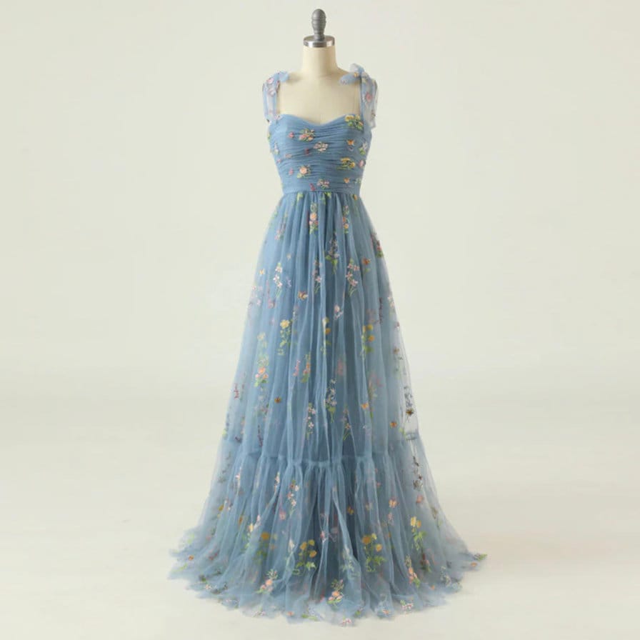 Blue floral formal dress cheap