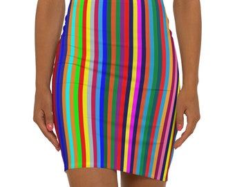 Colorful High Waisted Mini Skirt for Women | Striped Rainbow Mini Skirt | Retro Pencil Skirt Gift for Women | Free Shipping in US!