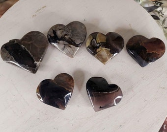 Volcano Agate Crystal Heart Carvings, Volcanic Agate Carvings, Crystal Heart Carvings, Agate Crystal, UV Reactive