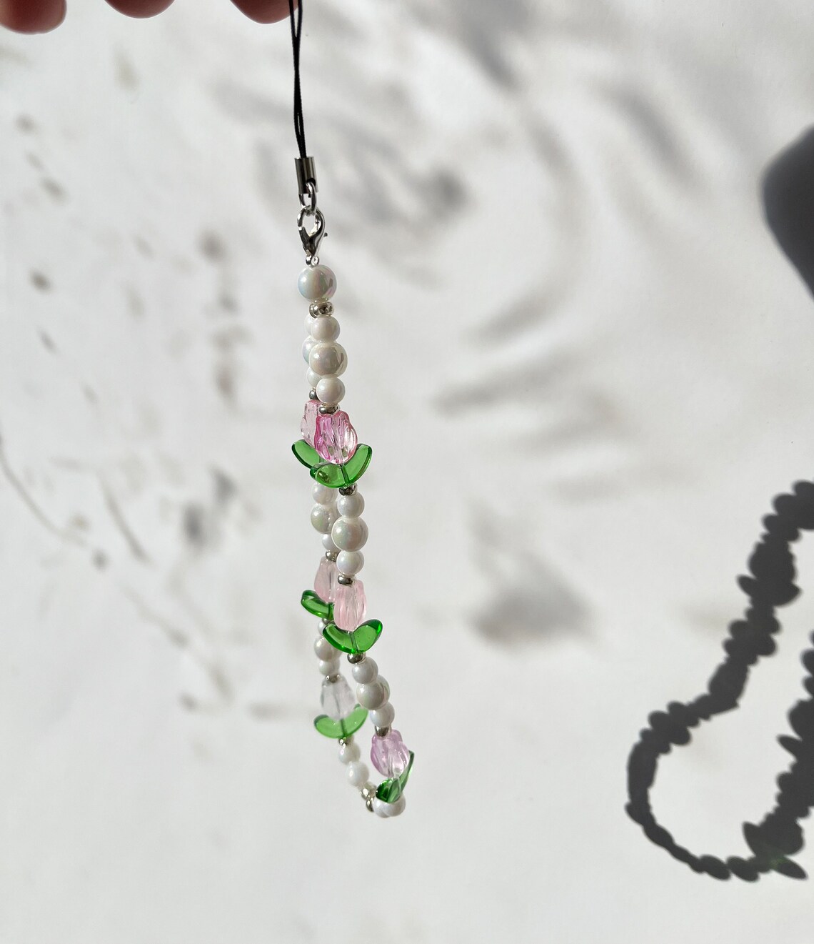 Flower Beaded Phone Lanyard Tulip and Pearl Phone Accessory Beaded ...