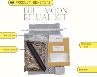 Kit ritual de luna llena: mezcla de hierbas, selenita y vela negra