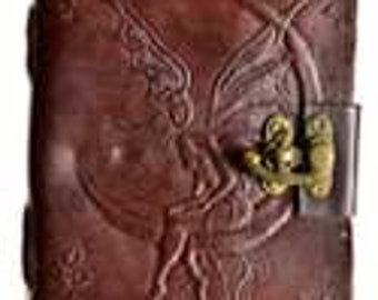 Cuaderno de cuero Fairy Moon: Libro vintage hecho a mano en blanco (6 x 8 pulgadas)