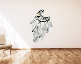 White Feather Half Moon Dream Catcher: Beaded Boho Decor