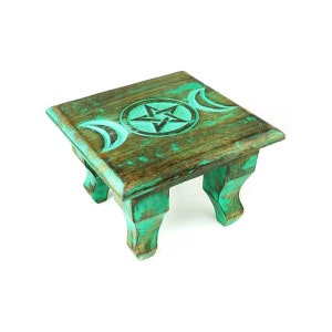 Antiqued Triple Moon altar table, Triple Moon altar table, mini altar table, small altar table, triple moon altar, Mini Triple Moon Decor