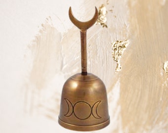 Horned Triple Moon Bronze Altar Bell: Healing & Protection
