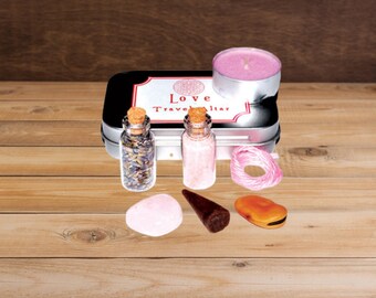 Love Spell Travel Altar Kit: Rose Quartz, Lavender, Pink Salt