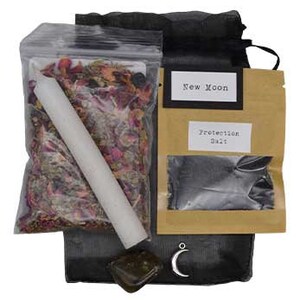 New Moon ritual kit, herbal spell mix, ritual kit, New Moon spell, black protection salt, Herbal mix, labradorite, Ritual candle, parchment