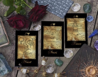 Baraja de oráculo Old Marine Lenormand: Cartas náuticas negras y doradas