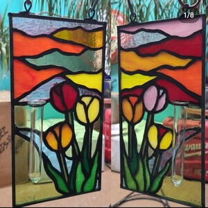 Double Tulip Stained Glass Panels