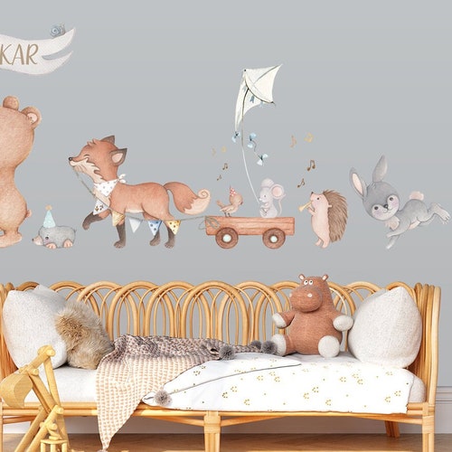 Forest Animals Wall Decal Baby Boy Room Bear Fox Hare Etsy