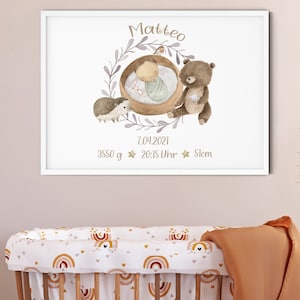Nuevo marco de impresión de estadísticas de nacimiento de bebés / Fecha de arte de la pared de la guardería / Cartel de animales del bosque / Geburtsposter / Geburtstafel Bild / Geburtsbild Jungen