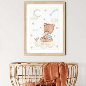 Ours en peluche personnalisé carte de naissance | Poster Détails de la naissance | Cadeau nouveau-né | Souvenir de baby shower | Statistiques de naissances Geburtsbild