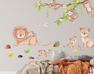Adesivi Murali Animali Della Giungla 30x60 Cm – Set Da 2 Pezzi Con Leone, Scimmia E Koala, Decorazione Rimovibile Per Cameretta E Asilo Nido