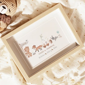 Bebé niño detalles de nacimiento marco de impresión / animales del bosque niño / Geburtsposter / fecha de nacimiento regalo azul / cartel de Geburtstafel / Geburtsbild Junge