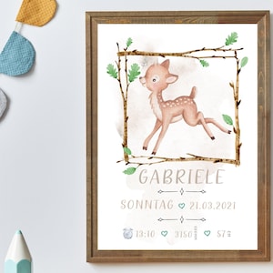 Impression de statistiques sur les naissances d'un bébé chevreuil | Statistiques de naissance Cadre d'animaux de la forêt | Carte du monde imprimée | Date de naissance | Poster de naissance de bébé | Impression des détails de la naissance