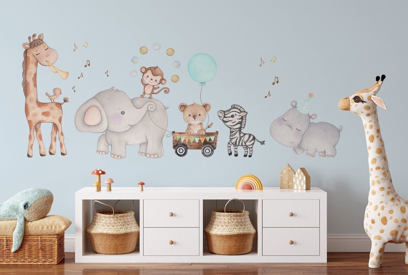 Safari Animals Wall Decal Baby Boy | Giraffe Zebra | Watercolor Safari ...