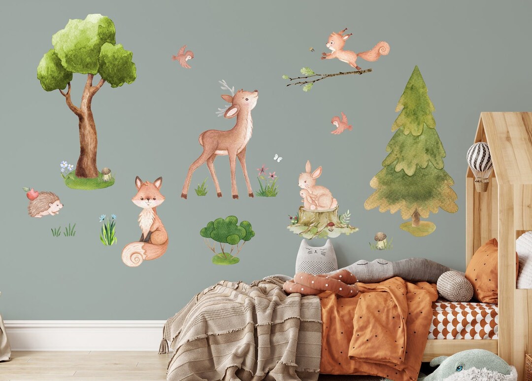 Forest Animals Wall Stickers Kids Room | Trees Woodland Nursery Wall ...