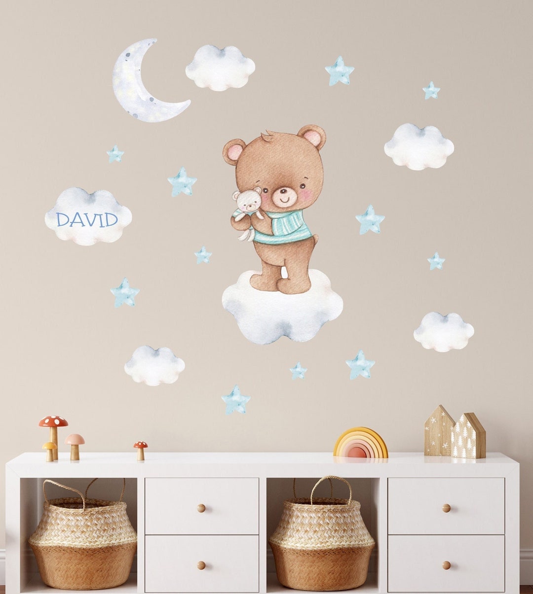 Teddy Bear Wall Decal Baby Boy | Watercolor Wall Decal Baby Room ...