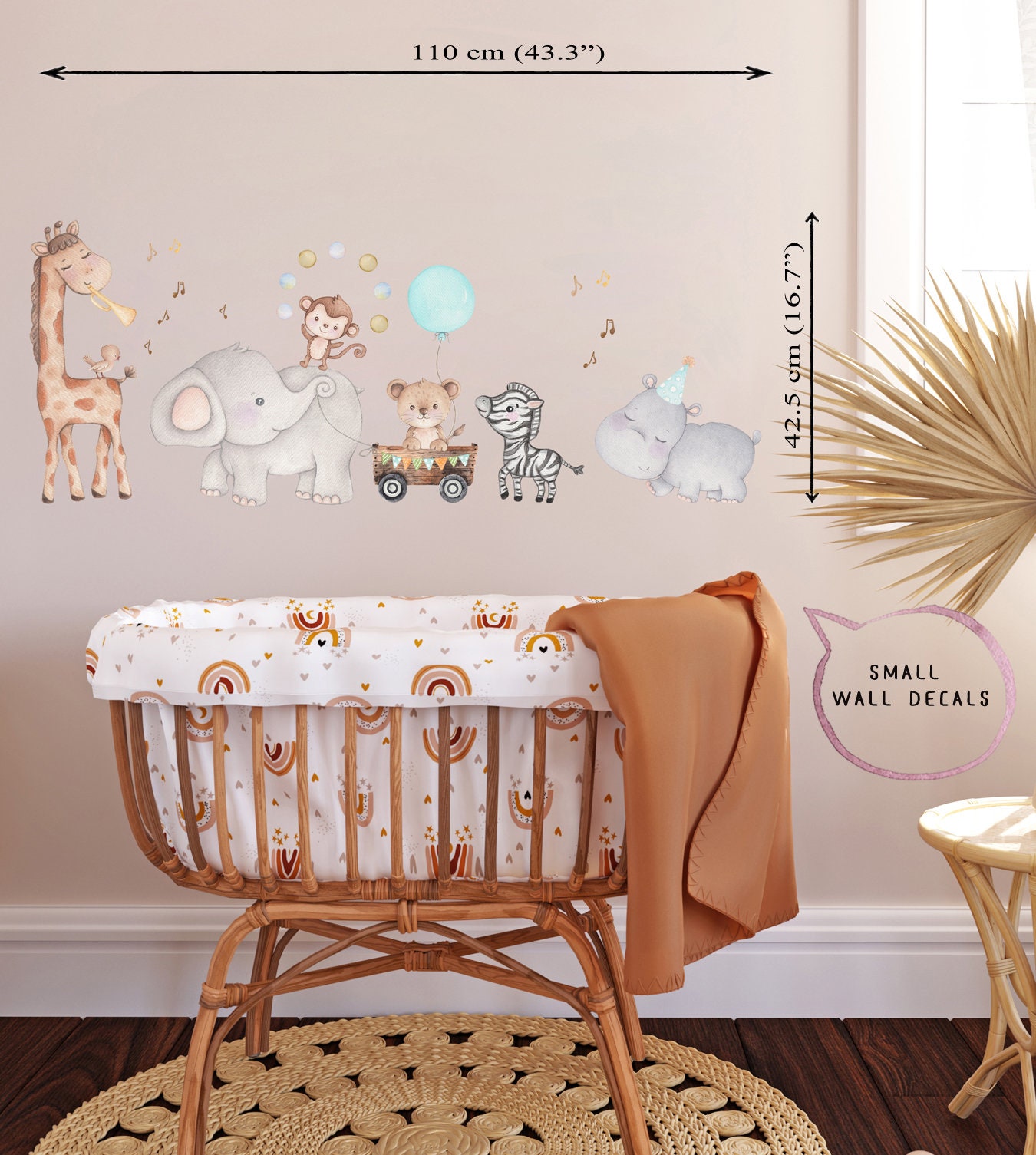 Safari Animals Wall Decal Baby Boy | Giraffe Zebra | Watercolor Safari ...