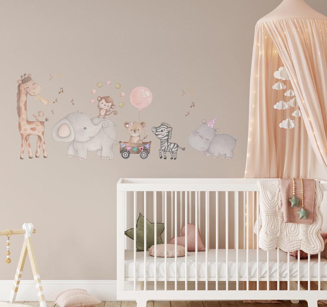 Safari Animals Wall Decal Baby Boy | Giraffe Zebra | Watercolor Safari ...