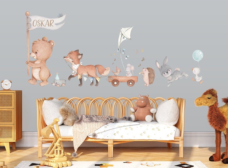 Forest Animals Wall Decal Baby Boy Room Bear Fox Hare Etsy