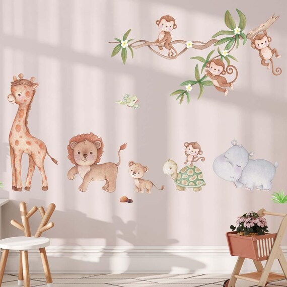 Jungle Animal Wall Decals - Safari Elephant Lion Monkey Nursery Room Stickers