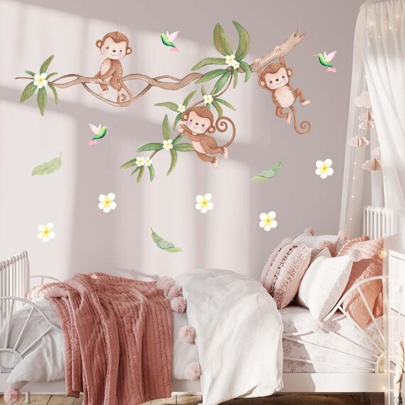 Stickers Muraux Jungle Enfant - Animaux Et Vines - Décor Chambre Bébé - Adhésifs PVC - Personnalisables