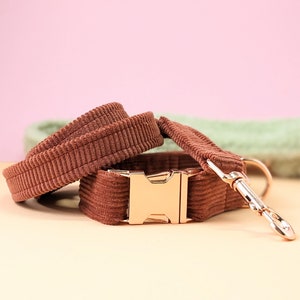 Red corduroy leash and collar set - rust red everyday dog collar and leash - corduroy fabric dog set - spring accessory