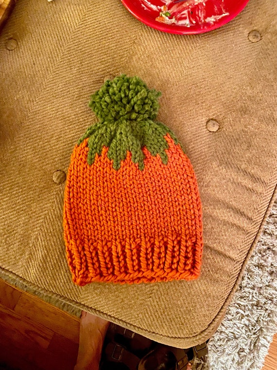 Handmade Hand Crafted Adult Fall Knit Wool Hat Cream and Pumpkin Handmade Hand Crafted Adult Fall Knit Wool Hat Cream and Pumpkin main image 4