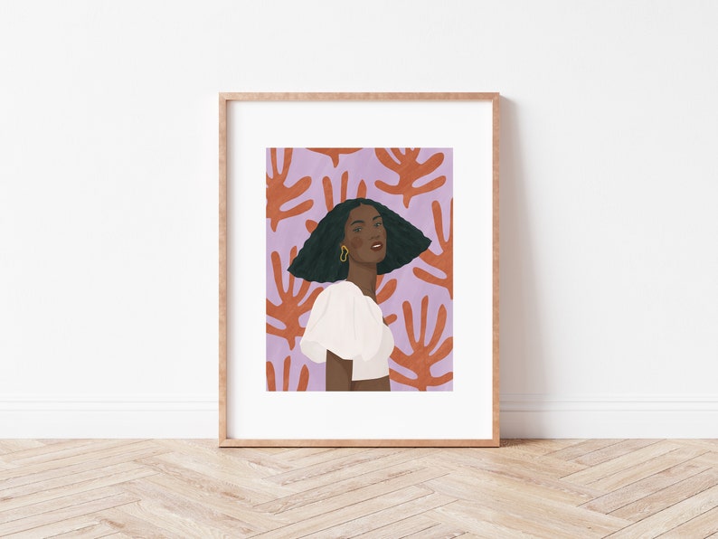 Digital afro woman portrait illustration print, wall art, wall arts prints, wall decor, digital art, art prints, digital, printable, downloads, poster, poster art