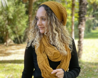 mustard hat scarf and gloves set